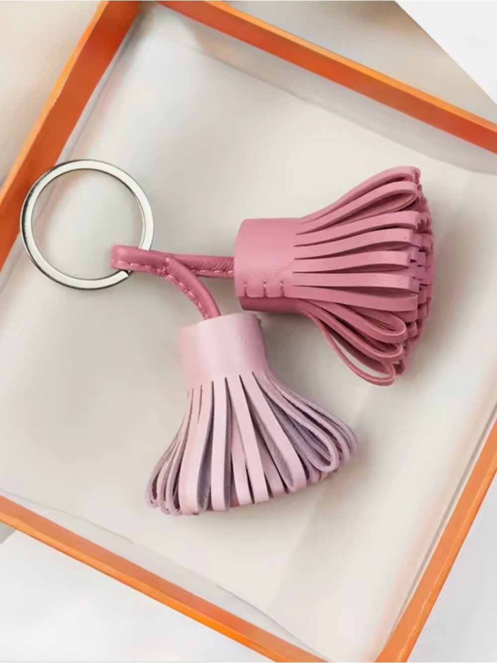 Pink Leather Tassel Keyring